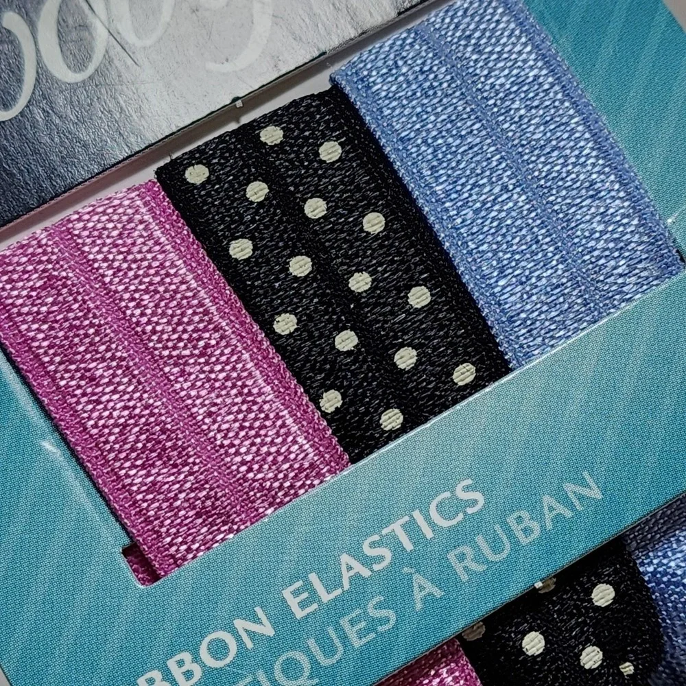 Goody Ouchless Ponytailers Ribbon Elastic Hair Tie 3 PCS Polka Black Blue Pink